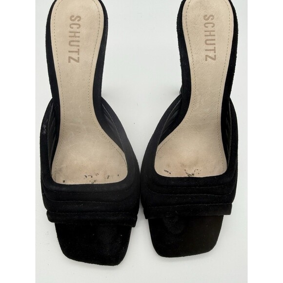 Schutz Sandal 4" Heels Womens 8B Black Stiletto Slip On Wedding Square Toe - Picture 7 of 7